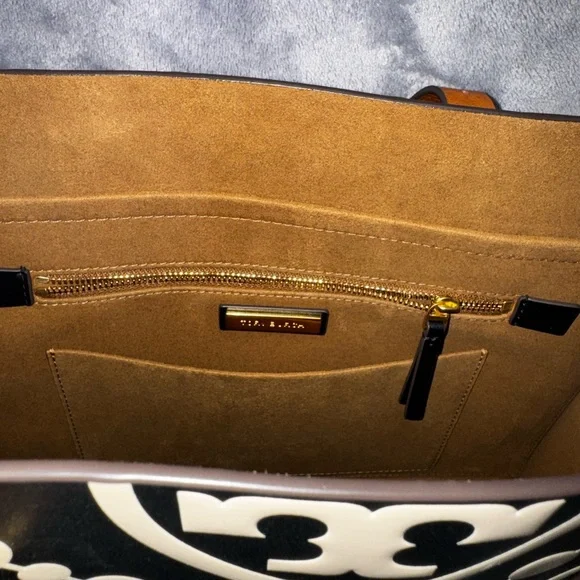 Tory Burch Black and White T Monogram Tote - Picture 5 of 8